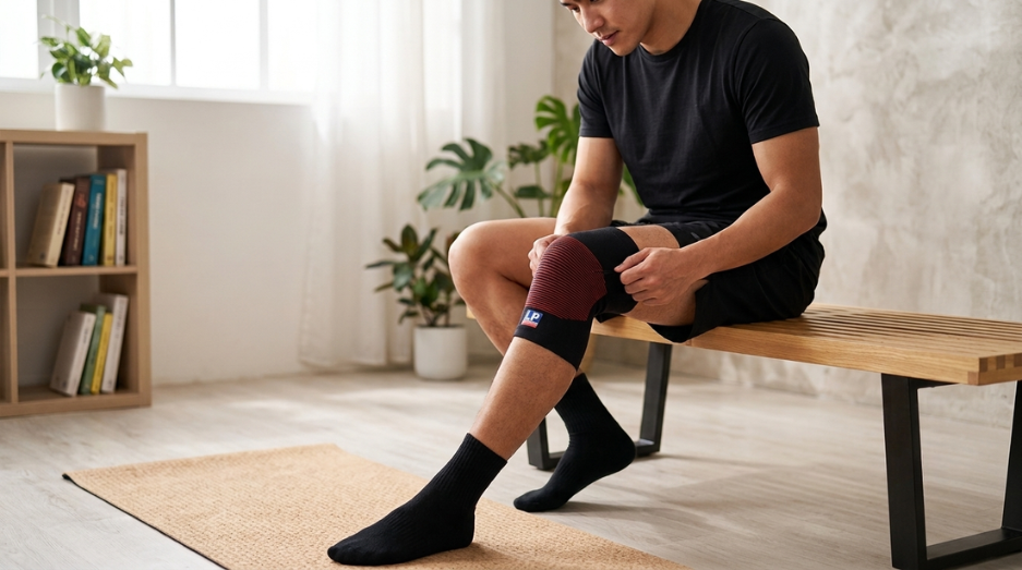 Range of LP Support orthopaedic supports for knee, ankle, wrist, elbow and back laid out together